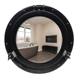 inanosa 12" Antique Wall Mounted Premium Aluminium and Steel Alloy Vintage Ship's Porthole | Bathroom Window Mirror | Pirate's Maritime Nautical Themed Decor - 1 Pc, Black Finish