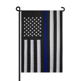 MCFULL 12x18 Inch Thin Blue Line Garden Flag,American Police Garden Flag for Outside,Embroidered American Flags for Outside,Back The Blue Garden Flags for Yard Decorations