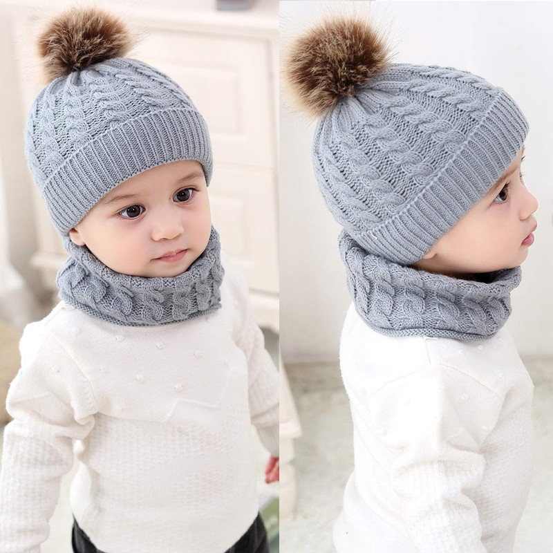 2PCS Toddler Baby Knit Hat Scarf Neckwarmer Winter Warm Beanie