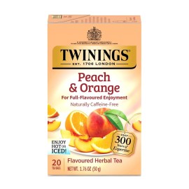 Twinings Peach Orange Herbal Tea Bags 20 Count Caffeine Free Hot or Iced