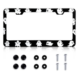 LIN KANG Cute Little Dancing Ghosts License Plate Frames, Cute Ghost Aluminum Metal License Plate Holder Covers, Rust-Proof Waterproof Car Decorative Tag Frames for Standard US 12x6 Inch