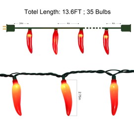 Red Chili Pepper Lights, 13.6Ft Christmas Decorations String Lights with 35 Red Chili Pepper Lights for Mexican Fiesta Indoor Party Kitchen Patio Bedroom Decorations, Green Wire