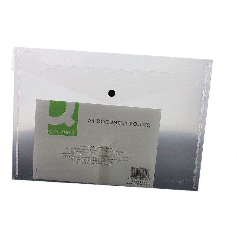Q-Connect A4 Document Folder Plastic Clear Popper KF01244Q - Pack
