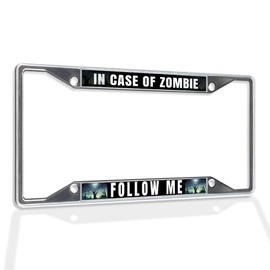 Fastasticdeals Metal Insert License Plate Frame in Case of Zombie Follow Me Weatherproof Car Accessories Chrome 4 Holes Solid Insert