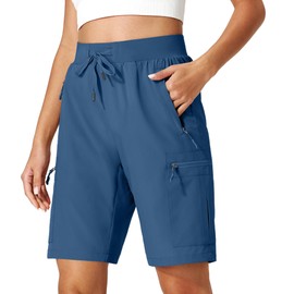 Ksmien - Pantalones cortos cargo para mujer, de secado rápido, ligeros, con bolsillos con cierre, para viajes, golf, camping, Azul, Large