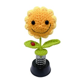 JOPOYOCO Handmade Knitted Sunflower Car Accessories,Sunflower Dashboard Decorations,Crochet Smiley Sunflower Gadgets Car Décor for Women Girl Car Interior Desk Ornaments