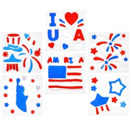 6 Pcs 4th of July Gel Window Clings, Patriotic Decorations Set, Includes American Flag, Stars, Red White Blue, I Love USA, for Independence Day, Memorial Day Decorations, USA Holiday Decals for Glass