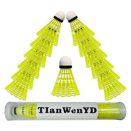 TIanWenYD 12 Packs Badminton Shuttlecocks Nylon Feather Shuttlecocks Badminton Birdies with Great Stability and Durability for Indoor Outdoor Sports Hight Speed Training Badminton Balls (Yellow)
