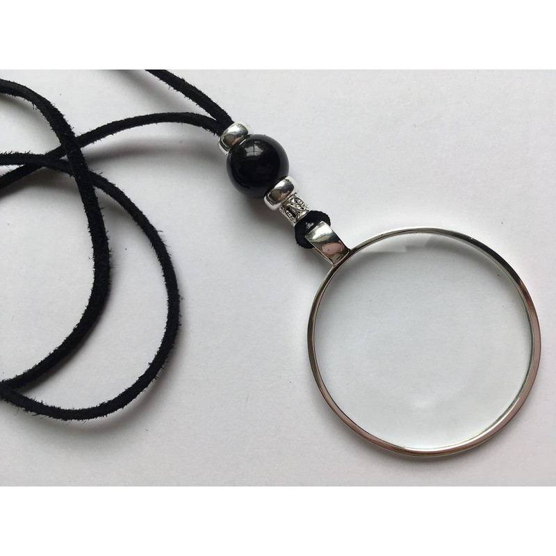 Magnifying Glass Necklace, Sterling Silver with Healing Gem Stone Crystal,