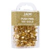 JAM PAPER Colorful Push Pins - Gold Pushpins - 100/Pack
