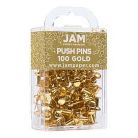 JAM PAPER Colorful Push Pins - Gold Pushpins - 100/Pack