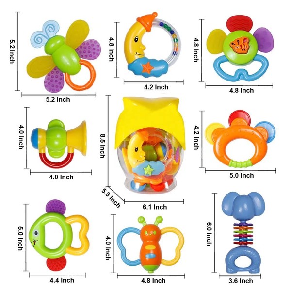 Babies Teethers Toys, 8pcs Babies Grabs Teethers Toys Educational Toys Gifts Sets for 3, 6, 9, 12 Month Newborns Infants