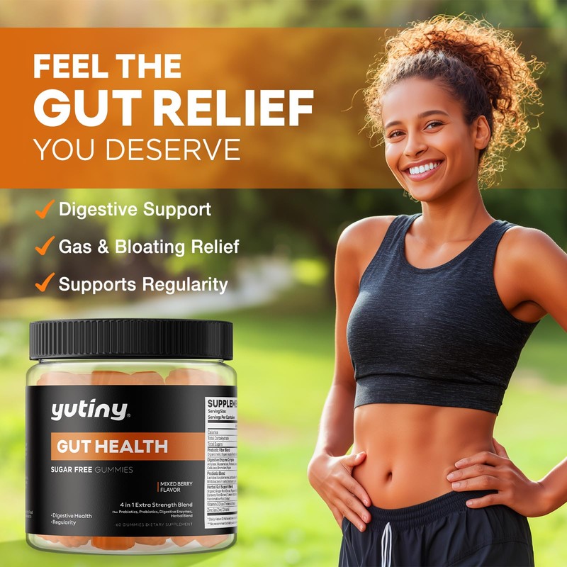 Yutiny Prebiotics Probiotics & Digestive Enzymes Gummies, Gut Health Supplement