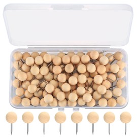130-Pcs Wooden Push Pins, Natural Wood Thumb Tacks, Round Head Decorative Drawing Pins for Corkboard, Blackboard, Calendar, Maps