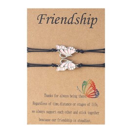 Fuqimanman2020 2pcs Long Distance Matching Enamel Butterfly Love Charm Bracelet Set for 2 Couple Best Friends BFF Friendship Mother Daughter Jewelry-Pink Silver