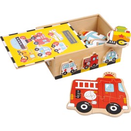 small foot 2019626 1591 Puzzle Box "Vehicles" Made of Wood, Trains Fine Motor Skills as well as Colour and Shape Recognition, from 2 Years
