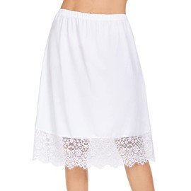 MANCYFIT Half Slips for Under Dresses Slip Skirt Extender for Women Underskirt Lace Trim A-Line Knee Length White X-Large
