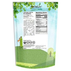 Organic Dried White Mulberries, 2 Pounds - Non-GMO, Unsulfured, Bulk