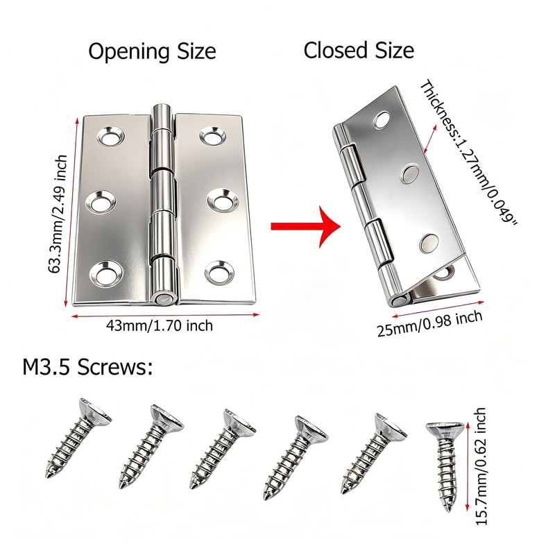 6 Pcs 2.5 Inch Stainless Steel Door Hinges, Silver Door