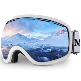 JULI Ski Goggles, Skiing Skating Snowboarding Goggles with Anti-Fog UV Protection M3(White Frame/13% VLT Sliver Len)