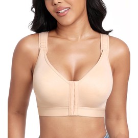 Lemorosy Women&#39;s Bra, Without Underwire, Strong Hold, Front Closure, Racerback, Post-Operative Sports, Adjustable Bra, beige, 75 D