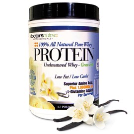 Doctors Nutra Nutraceuticals 100% Pure Undenatured Grass Fed Whey Protein Low Carb Low Fat - Rich Vanilla Flavor No Artificial Sweeteners or Flavors Ultrafiltered with 1000 mg Added L-Glutamine