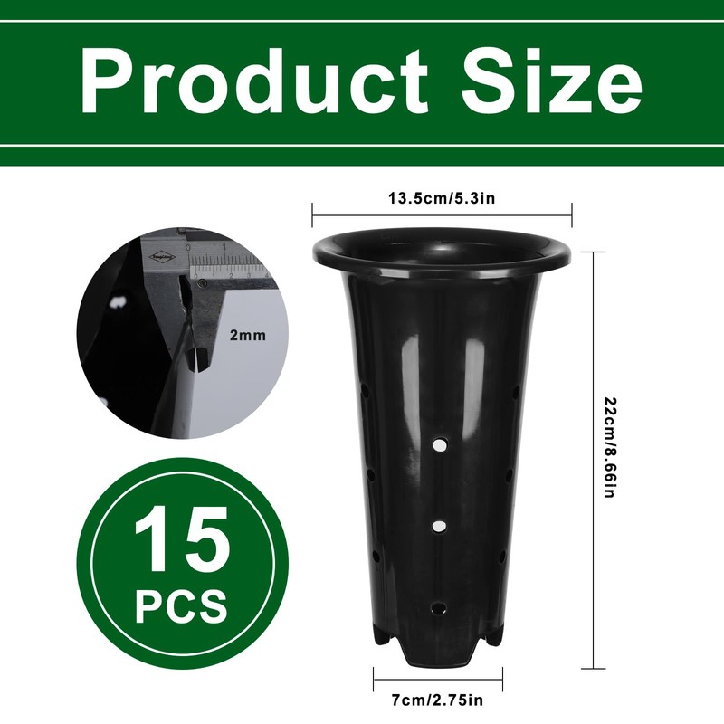 tchrules 15pcs Plastic Deep Plant Nursery Pots,8.66”Tall Tree Pots,Black Deep