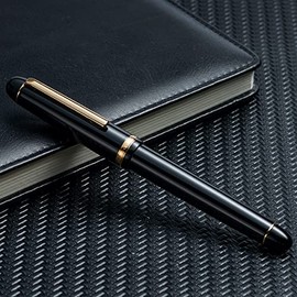 Jinhao X350 Pluma estilográfica, punta fina con convertidor, negro con clip dorado, bolígrafo de escritura de metal                                   