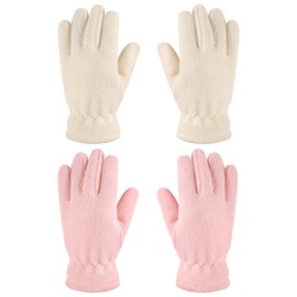 Geyoga 2 Pairs Kids Fleece Gloves Full Finger Winter Warm Gloves Cold Weather Mittens for Boy Girl(Small, 4-7 Years,Light Pink, White)