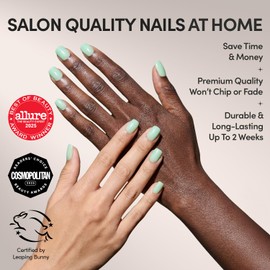 Glamnetic Press On Nails - Honeydewy | Short Squoval Fake Nails in Mint Green with Glazed Finish, Salon Quality | 15 Sizes - 30 Nail Kit with Glue