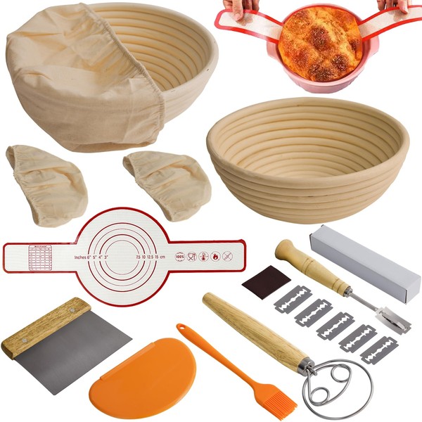 GUXVNE 16PCS Bread Proofing Basket Kit, 9 In Round Sourdough
