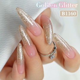 Double Rhythm 0.5Oz Glitter Gel Polish Shimmer Reflective Color for Nail Art Salon DIY Soak Off 15ml Nail Lamp Gel Polish at Home (Golden-B1160)
