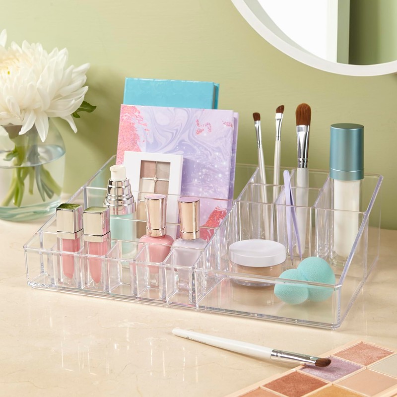 STORi Audrey Clear Vanity Makeup Organizer | 15-Compartment Holder for