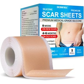 Láminas de silicona de grado médico para cicatrices (rollo de 4 x 152 cm) con NDC: tiras transpirables y ajustables para cicatrices quirúrgicas, de cesárea, de quemaduras e hipertróficas.