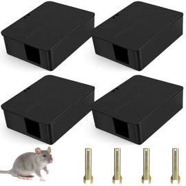 4 Pack Rat Bait Stations with key - Reusable Rodent Station for Indoor Outdoor Garden Warehouse Garage, Weather‑Resistant Mouse Station Box to Fix Bait Block Keep Rat Away Pets Safe, Dual-Entry Tunnel