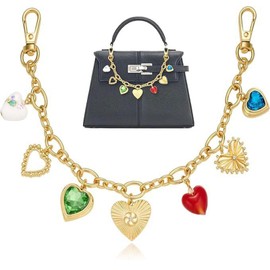 Keychain for Women Trendy Gold Bag Purse Heart Charms Dainty Handbag Strap Key Chain Handle Bags Accessories, Gold, Large
