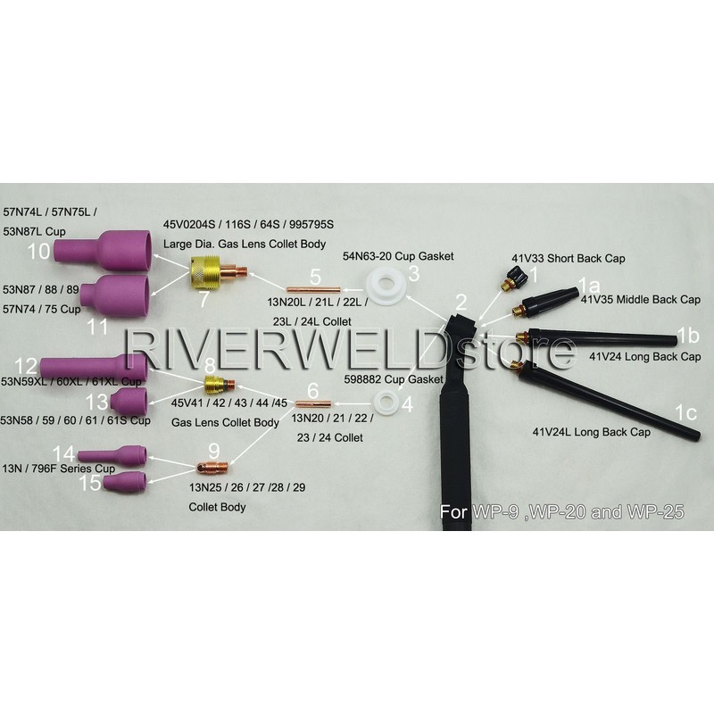 RIVERWELD TIG Gas Lens Alumina Nozzle Ceramic Cups Jumbo Large