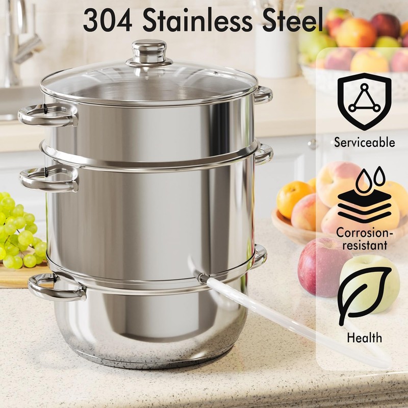 Juice Steamer Extractor, 11 Qt 304 Stainless Steel, Canning Steamer