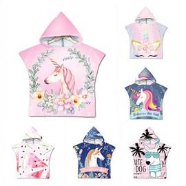 Factory Direct Kids Cartoon Beach Poncho Bath Towel Cape with Printed Hood 60*60cm/13 4ea