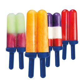 Tovolo Twin Popsicle Molds with Sticks Ice Pop Maker BPA Free Food Safe Dishwasher Safe Great for Homemade Juice Popsicles! Set of 4 makes 8 Pops with Stand!, Blue