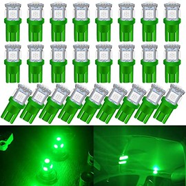 UNXMRFF 25-Pack 194 LED Light Bulb, Super Bright T10 LED Bulb Green, 2825 Bulb 5050 Chipset 5-SMD, W5W 168 LED Bulbs Replacement for 12V Car Interior Dome Map Door Courtesy License Plate Lights