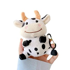 Cute Plush Soft Fur Moo Cow Case Stuffed Animal Milk Cow Doll Compatible with Airpods2 Airpod Animals Cartoon Headphones Cover with Keychian Clip