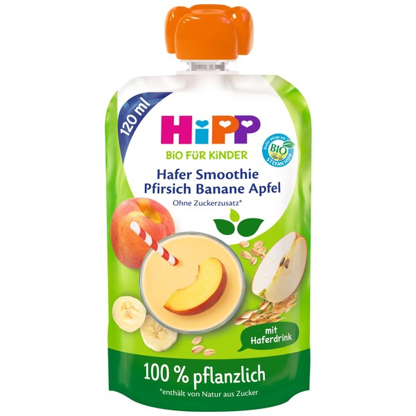 HiPP Organic for Children Smoothie Apple Peach Banana with Oat Drink 120 ml Pack of 6 (6 x 120 ml)