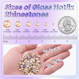 3000Pcs Hotfix Rhinestones for Clothing, Champagne SS20 Iron On Flatback Glass Gems, Bedazzler Crystals Rhinestones for Crafting Clothes Hats Shoes Fabric Bedazzling Decor Nail Art
