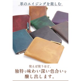 prendre PR-18K118 Genuine Leather Wallet, Coin Purse, L-Shaped Zipper, Mini Wallet, Stylish, Thin, Lightweight, Compact, Card Slot, Wallet for Men, red