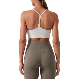 Ukaste Women's Studio Essential Spaghetti Y-Back Sports Bra Low Impact Yoga Workout Bra Tops (Ivory, 4)