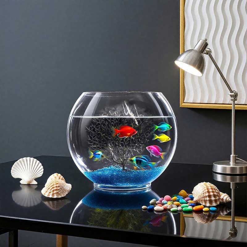 Okllen Mini Glass Fish Bowl, Oblate Small Fish Tank with