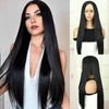 Queentas Long Black Straight Wigs for Women 13x3 Lace Front