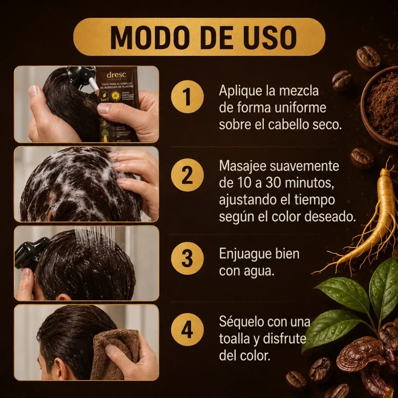 10 Shampoo Tinte Café Oscuro Instantáneo Cubre Cana 30ml C/u