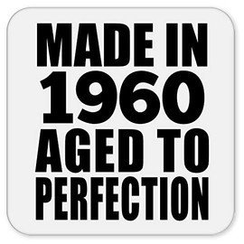 Designsify Gifts, 65th Birthday Made in 1960 Aged to Perfection, Drink Coaster Mat Wipe-Clean Non-Slip Non-Skid Cork Back, for Anniversary Mom Dad Parents Fathers Mothers Day Party, to Men Women Him